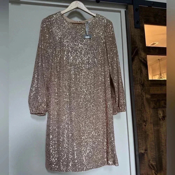 NWT Preston & York Rosa Sequin Shift Dress "Time to Sleigh" in Gold size 8 - Picture 3 of 12